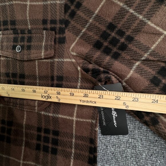 NWT Eddie Bauer Fleece Shirt Men Medium Long Sleeve Button Up Shirt Plaid Brown - Picture 5 of 16